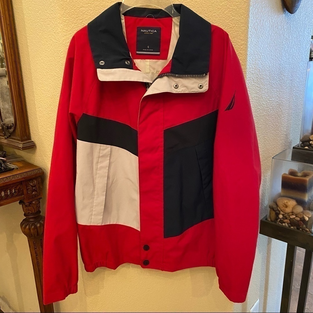 NAUTICA Men Sailing Color Block Zipped Snap Button Windbreaker Jacket Size Small